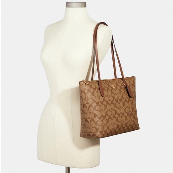 Coach Zip Top Tote Signature Canvas - Picture 3 of 7